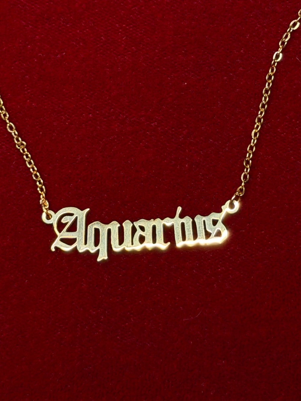 Gold Aquarius Nameplate Necklace - Women's Zodiac Jewelry - Picture 1 of 3